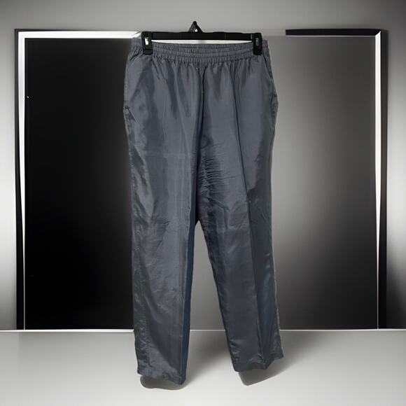 EVR Pants - Vtg EVR Silk Pants Women XL Icy Blue Silver Elastic Waist Pull Ons Satin Finish